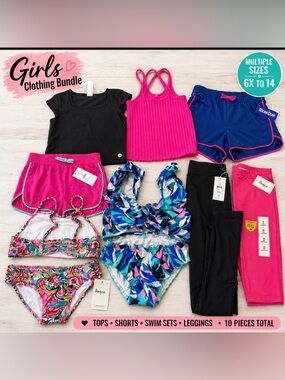 Girls Clothing Bundle Lot 10 Pc NWT Swimwear Shorts Tops Sizes 6-14 Summer